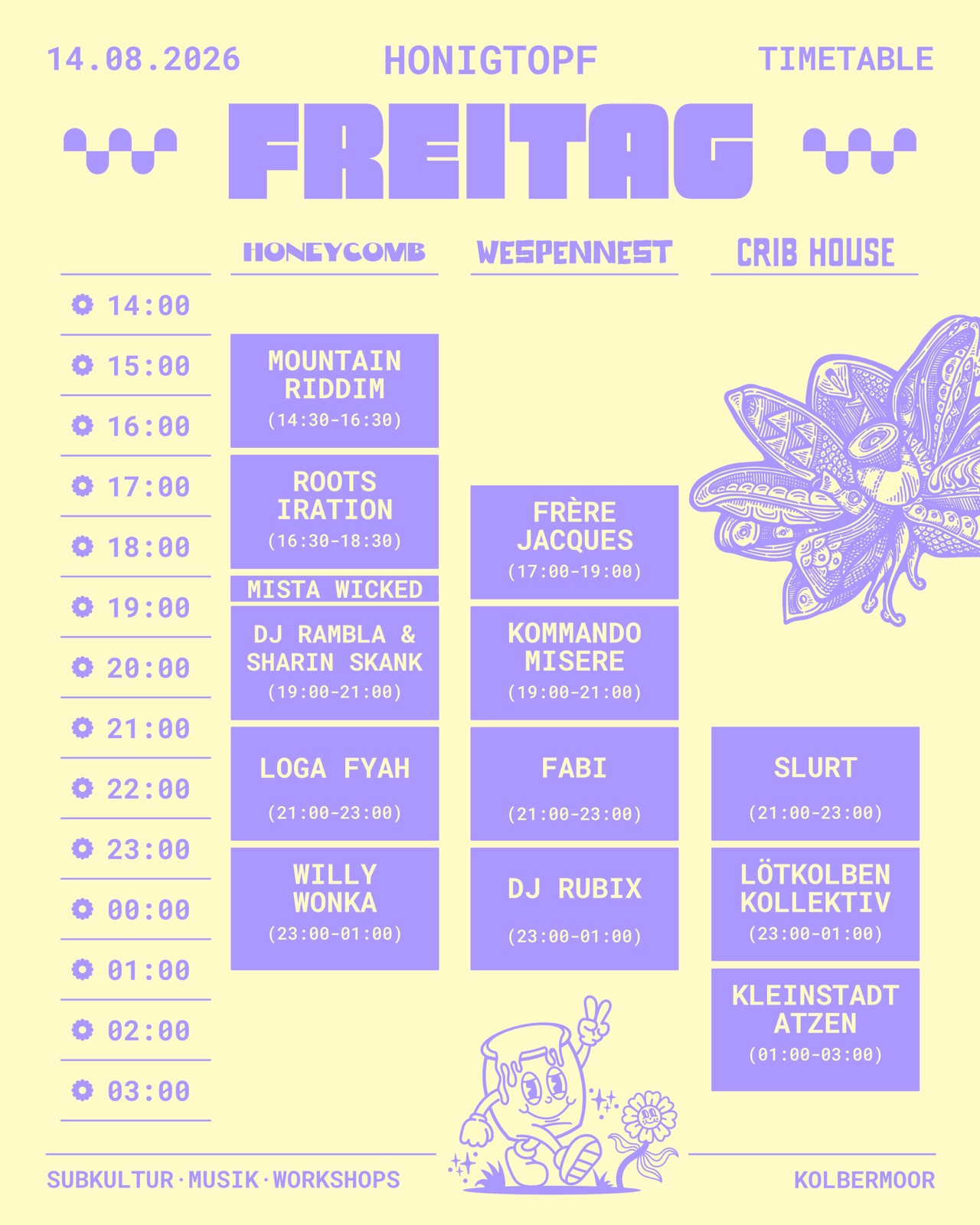 Timetable Freitag 14.08.2026